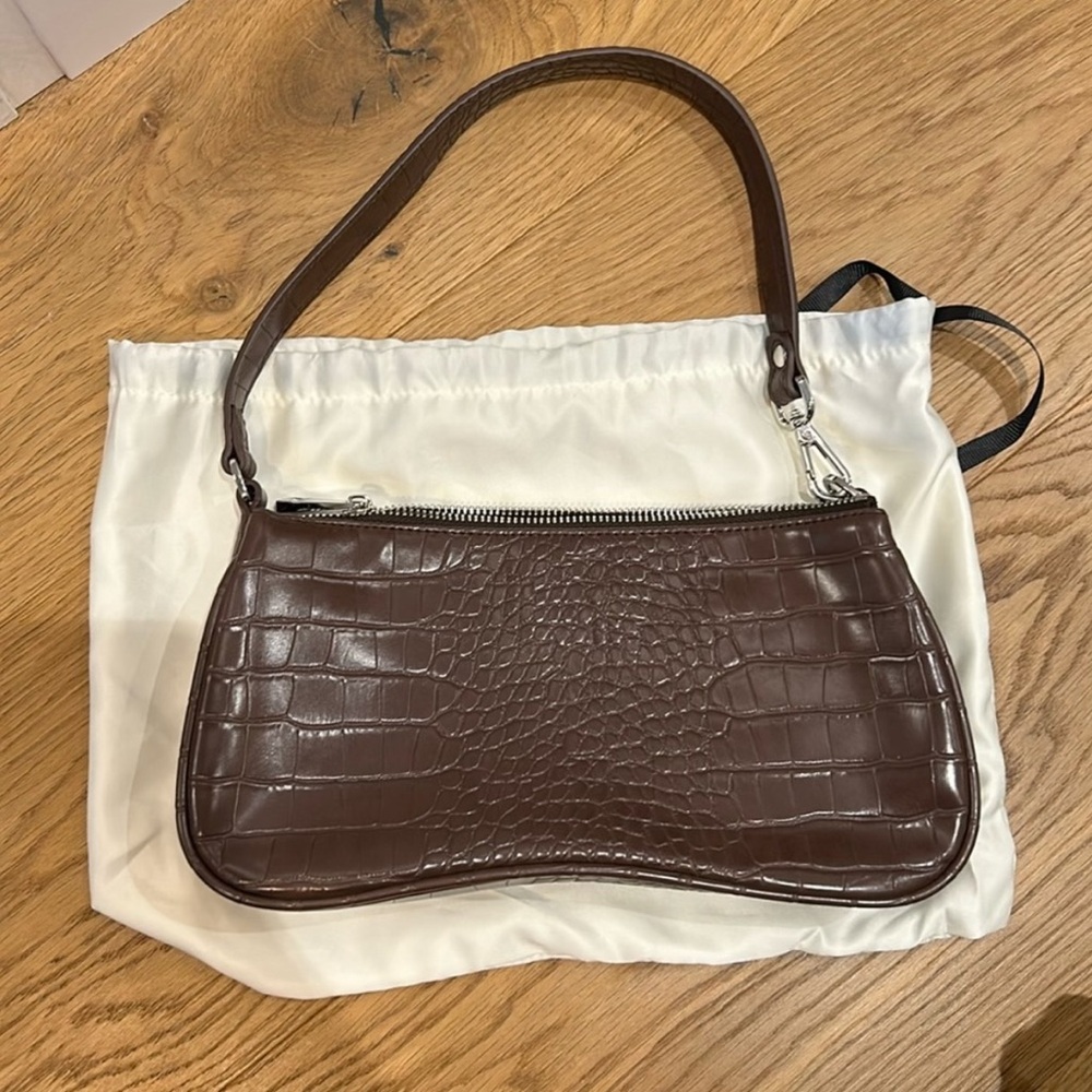 JW PEI Dark Brown Croc-Embossed Shoulder Bag